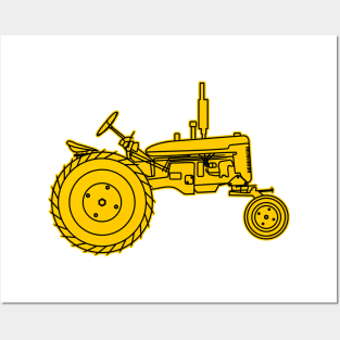 silhouette of an yellow old farm machine Posters and Art